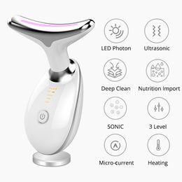 3 Colors LED Photon Therapy Neck Massager Face Lifting Tool Heating Skin Tighten Reduce Double Chin Wrinkle Removal Beauty Device