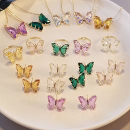 purple butterfly ring UK - New Design Butterfly Crystal Ring Exquisite Bling Pink Purple Girly Animal Butterfly Women Girl Wedding Party Jewelry