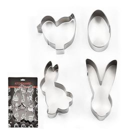 DIY Baking Tools 4pcs/set Mini Stainless Steel Easter Bunny Cookie Cutters 3D Cake Cookie Mould Fondant Cutter