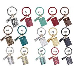 Women Bangle Wristlets Wallet Coin Purses Tassels Key Chains Card Holder Bag Trendy Leopard PU Leather Bracelets Keychain Zero