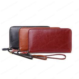 New Women Wallet Genuine Leather Female Purses Big Capacity Zipper Purse Ladies Long Wristlet Clutch Coin Card for Lady