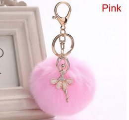 8cm Women PomPom Plush KeyRing Pom Pom Dancing Angel Keychains Fluffy Rex Rabbit Fur Ball Key Chain Handbag Pendant Charm