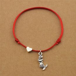 20pcs/lots Fashion Red Black Cord String Handmade Heart Love Mermaid Charm Friendship Bracelets Women Men Beach Sailing Jewellery Gifts