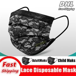 Lace Mask Black Disposable Face Masks 3-Layer Protection Mask with Earloop Mouth Face Sanitary Outdoor Masks