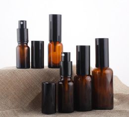 100pcs 10ml 15ml 20ml 30ml 50ml Amber Glass Spray Bottle Lotion Pump Bottles Cosmetic Container Empty Refillable Pack
