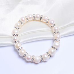 20pcs/lot Lucky Pearl Bracelets Bangles For Women with White crystal Beads Elasticity Jewellery Gift