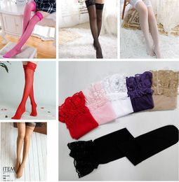 Women Lace Thigh High Sheer Stockings Tight Pantyhose Non-slip Silicone Stocking lace lingerie 6 colors KKA8017