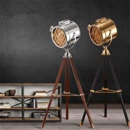 European vintage soft industrial wind studio searchlight creative stage stainless steel antique adjustable height tripod lamp