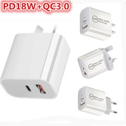 UK EU / US Plug PD Caricabatterie USB 18W 3A Quick Charge 3.0 Caricabatterie per telefoni cellulari per Huawei Samsung Xiaomi Fast Wall Chargers