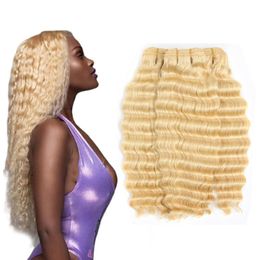 Blonde Deep Wave 3Pieces/lot Malaysian Virign Human Hair Extensions Three Bundles Deep Curly 613# Colour Hair Wefts