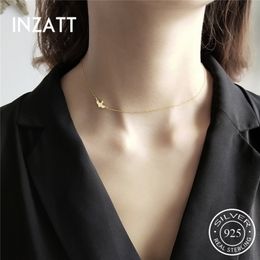 Inzatt Real 925 Sterling Silver Cute Bird Animal Choker Halsband Boho Fint smycken för kvinnor Party Trendy Tillbehör Gåva LJ200831