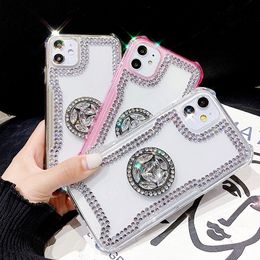 3D Glitter Diamond Clear Phone Case For iphone 11Pro Max Case X 8 7Plus XR XS MAX Thin Slim Bling Transparent Stand Holder Cover