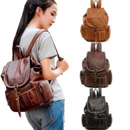 Retro Fashion Women Shoulder Backpack Black Brown PU Leather Handbag Waterproof Hiking Travel Backpack Personalized Gift