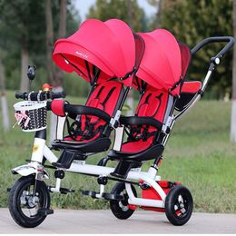 Anti UV Sunshade Twins Baby Stroller Double Tricycle Trolley Rotating Swivel Seat Prams Two Baby Carriage Double Stroller