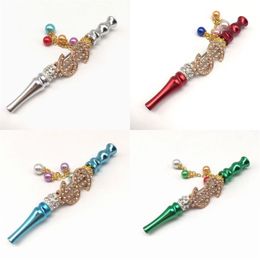 Smoke Shishas Pipes Gold Plating Inlay Crystal Metal Blunt Holders Detachable Hanging Bead Portable Hookah Smoking Tips 16ml C2