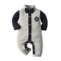 INS bow tie baby romper long sleeve boys rompers cotton newborn rompers gentleman Newborn Jumpsuit baby boy clothes wholesale