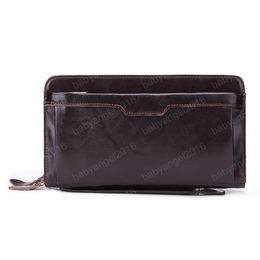 Business Men Clutch Wallets Luxury Double Zipper Genuine Leather Long Purses Large Capacity Cowhide Wallet For Male