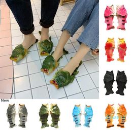 Hot Sale-Creative Fish Shower Slippers Funny Beach Shoes Sandals Bling Flip Flops Summer Fish Shaped Casual Shoes