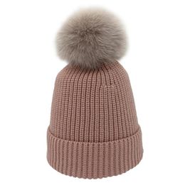 New Arrival Bling Beanies Women Caps Real Fur Pompom Knitted Beanie Femme Bonnet Gorro Feminino Pompones Colores Skullies