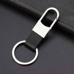 Fashion keychain Best Business Mens Gift Silver Metal unisex Key Chain Black Leather Keyring creative Key Ring gift hip hop Jewellery