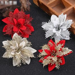 Golden Powder Christmas Flower Real Touch Material Artificial Flower Home Wedding Decoration Valentine's Day Gift 4 Designs BT374