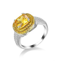 Silver Jewellery Ring For Women Square Shape Topaz Citrine Gemstone Ring Party Female Silver Ring Fine Jewely