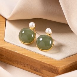 -925 d'argento giada Orecchini di argento gioielli da donna di Hetian giada zaffiro di perle orecchini verde smeraldo