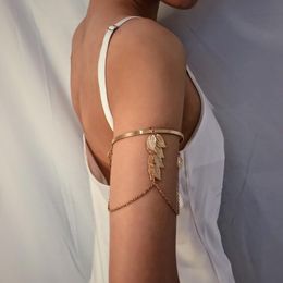 Spaloria Boho Gold Fashion Open Bangle Charm Leaves Cuff Bracelets & Bangles For Women Jewelry Vintage Female Upper Arm Bracelet