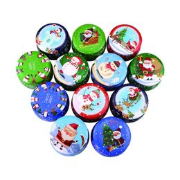 Christmas Tea Tinplate Box Santa Snowman Elk Print Designs Box Xmas Aromatherapy Candle Jar Candy Gifts Boxes