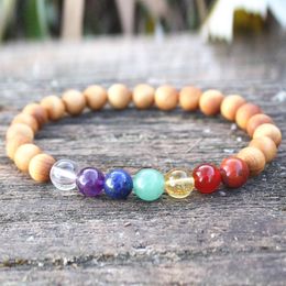 MG0978 Healing Crystal 7 Chakra Sandalwood Bracelet Negative Energy Protection Bracelet Healing Yoga Meditation Bracelet