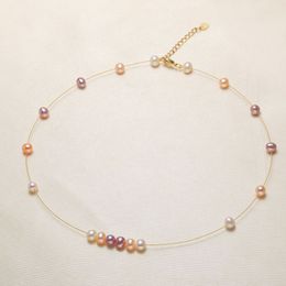 Factory Direct Selling Fresh Water Colour Pearl Necklace, Imported Soft Gold Silk, Handmade Neck Ornaments For Girls