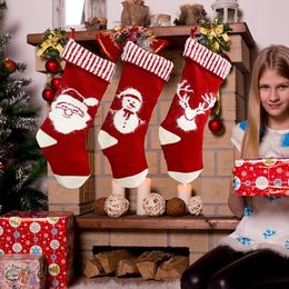 New 3 Style Christmas interior decoration red knitting jacquard socks gift bag deer Snowman Santa Claus decorative socks 500Pcs T50040