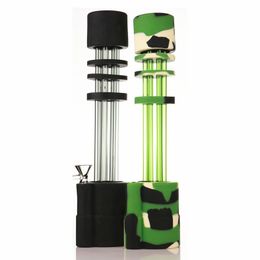 Hookahs 13 Inches Gatling Silicone Bong Water Pipe with 6 Glass Gun Tubes Bongs 14mm Joint 3 Colors Choose