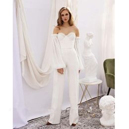 Jumpsuit Wedding dress With Detachable long sleeves Sequins Country Beach Wedding Dress with pant suit robes de mariee