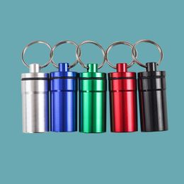 Cool Mini Colorful Aluminum Alloy Portable Key Ring Sealed Waterproof Dry Herb Tobacco Spice Miller Pill Stash Case Storage Bottle Box DHL