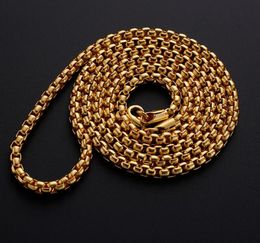 18K Gold Necklaces long 28inck wide 5MM Square pearl box chain Necklace gold Hip hop men's gold Necklace Classic style
