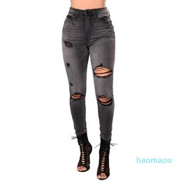 Hot sale-2018 Fashion Women Jeans Zipper Pants European And American Style Large Foot Jeans Ladies Leisure High Waist Broken Hole Pants