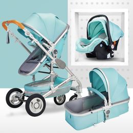 Strollers# Multifunctional 3 in 1 Baby Stroller High Landscape Folding Carriage Gold Newborn Q240429