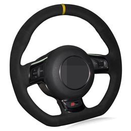 Car Steering Wheel Cover DIY Black Genuine Leather Suede For Audi A3 S3 (8P) Sportback 2008-2012 R8 TT TTS (8J) 2006-2014