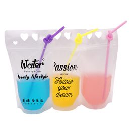 450 ml 7 Style Plastic Drink Packaging Bag Pouch for Beverage Juice Milk Coffee, with Handle and Holes for Straw