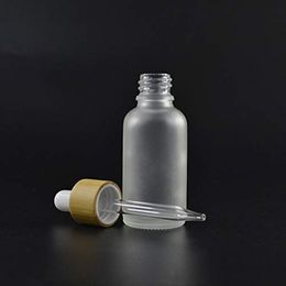 30ML Frosted Glass Dropper Bottles W/ Bamboo Lids, 1Oz Eye Dropper Essential Oil Bottles Perfume Sample Vials Essence Liquid Cosmetic Contai