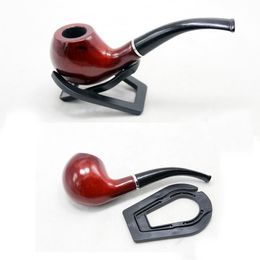 50pcs Classic Wooden Smoking Tobacco Cigarette Cigar Pipe Pipes Black Bent Stem with Filter Black Stand and Black Pouch