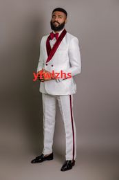 Popular Double-Breasted Groomsmen Shawl Lapel Groom Tuxedos Men Suits Wedding/Prom Best Man Blazer ( Jacket+Pantst+Tie) Y163