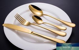 100sets High-grade Gold Cutlery spoon fork knife tea spoon Matte Gold Stainless Steel Food Silverware Dinnerware Utensil