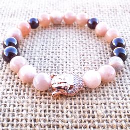 MG0767 Rose Gold Colour Zirconia Buddha Bracelet Women Sunstone Yoga Wrist Mala Bracelet Spiritual Healing Mothers Day Gifts