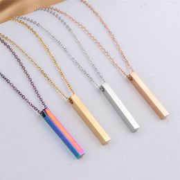 Fashion Sweater Jewellery Stainless Steel Gold Silver Colour Chain Necklace Men Women Rectangle Stripe Pendant Necklace
