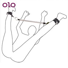 OLO For Women Couples Leather Wrist Ankle Cuffs Stainless Steel With Lock & Keys Spreader Bar Restraint Bondage Y200616