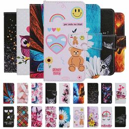 Cartoon Flower Owl Butterfly Wolf Rose Bear ID card Flip Leather Wallet Case for iphone 12 11 pro max Samsung NOTE 20 Ultra