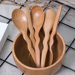 Beech wood 13.5cm small wooden spoon wave small spoon household sauce spoon