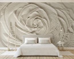 3d Wallpaper Mural Beige 3d Rose Flower Embossed Simple TV Background Wall Romantic Floral 3d Wallpaper